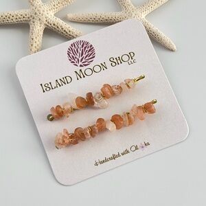 Sunstone Gemstone Beaded Hair Clips